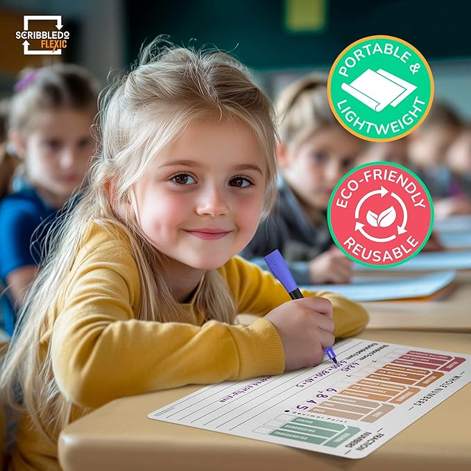 SCRIBBLEDO Place Value Chart Math Practice 9”x12” Small White Board Dry Erase Sheets Math Manipulatives Math Supplies Homeschool Teacher Students Classroom Pack of 10 Sheets