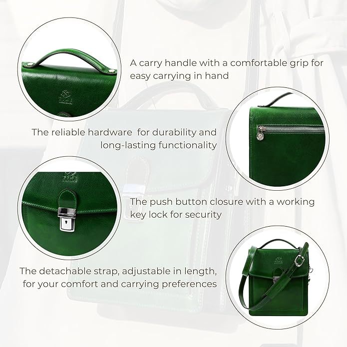Time Resistance Small Leather Briefcase for Men - Crossbody Bag - Italian Leather Messenger Bag - Gift Box Included