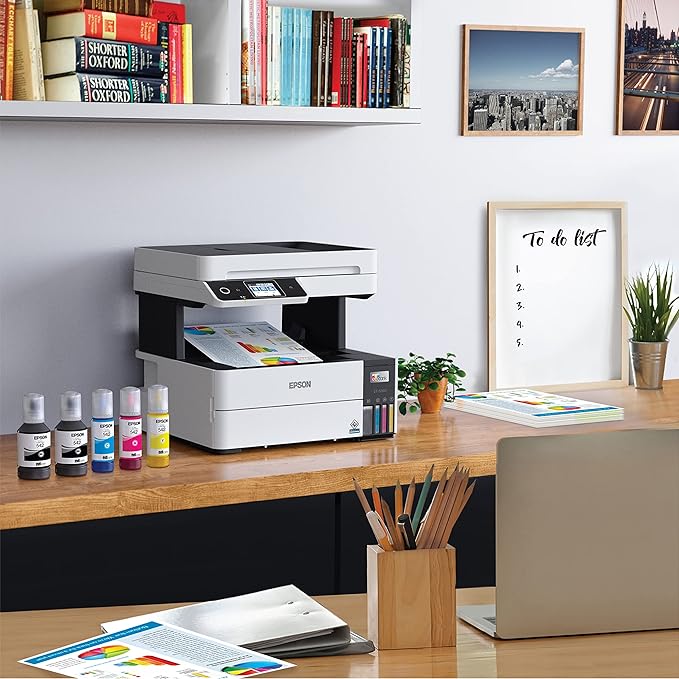 Epson EcoTank Pro ET-5180 Wireless Color All-in-One Supertank Printer with Scanner, Copier, Fax Plus Auto Document Feeder and PCL/Postscript, White, Large