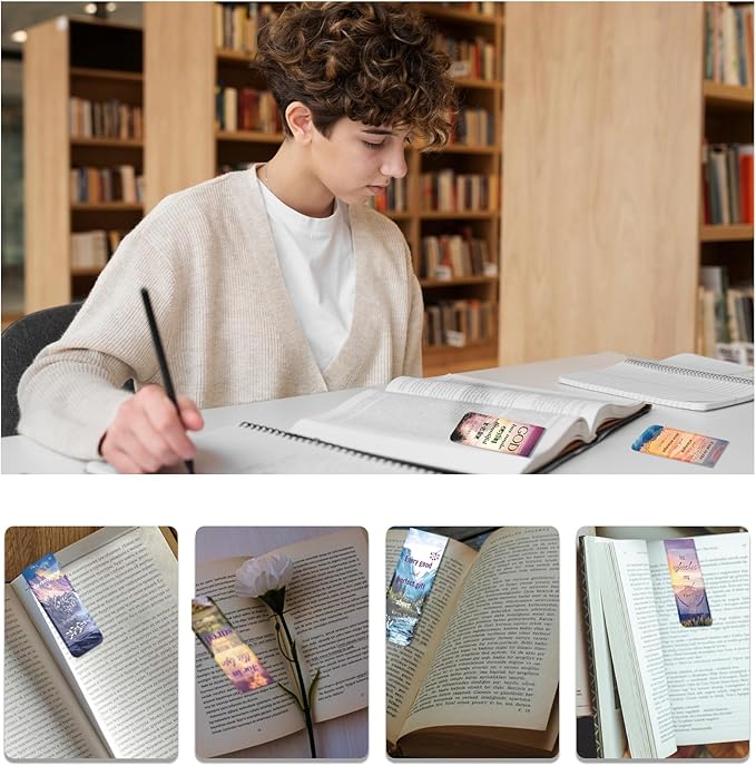 48 Piece Bible Verse Magnetic Bookmarks - Christian Scripture Inspirational Book Marks with Boxes - Religious Motivational Book Marker Prayer Page Clips for Women & Men Reading Gifts(Landscape Style)