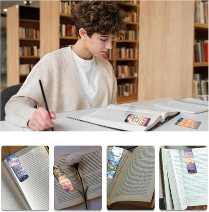 48 Piece Bible Verse Magnetic Bookmarks - Christian Scripture Inspirational Book Marks with Boxes - Religious Motivational Book Marker Prayer Page Clips for Women & Men Reading Gifts(Landscape Style)
