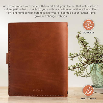 Portfolio Binder for Men and Women, Tech Portfolio Organizer for Business, Leather Folio Canvas Notebook with Air Tag, Apple Pencil, Phone, Cards