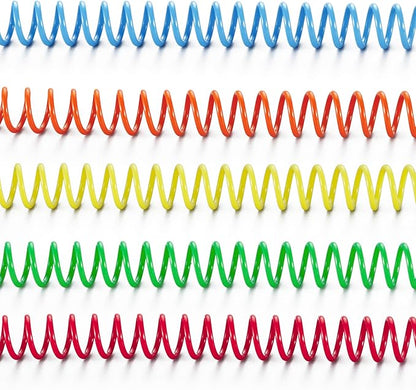 TOTiyea 50 Pack Plastic Spiral Binding Coils, 3/8 Inch (10mm), 4:1 Pitch, Assorted Colors, Plastic Binding Spirals (Red, Orange, Yellow, Blue, and Green)