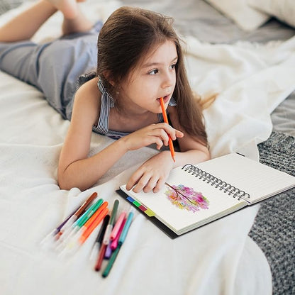 CAGIE 5 Subject Notebook for Work 240 Pages Spiral Notebooks College Ruled with Dividers Tabs A5 Small Note Book for School Office Supplies Note Taking, 5x7, Black