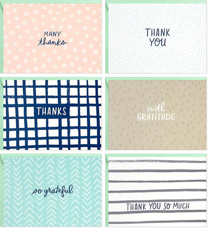 Hallmark Minimalist Thank You Note Card Assortment (48 Blank Cards with Envelopes) Mint Chevron, Blush Polka Dot, Stripes