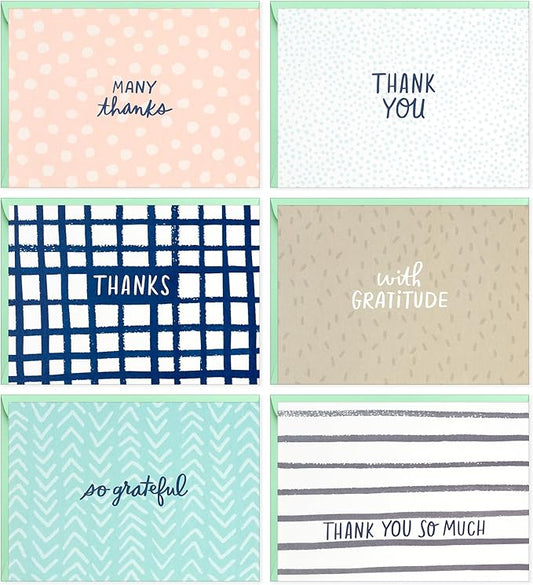 Hallmark Minimalist Thank You Note Card Assortment (48 Blank Cards with Envelopes) Mint Chevron, Blush Polka Dot, Stripes