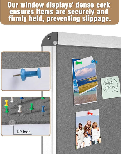 28"x26" Enclosed Bulletin Board, Lockable Weather-Resistant Aluminum Cork Noticeboard for School & Office, Silver Frame w/Grey Flet