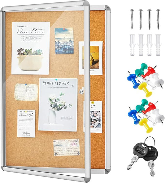 Geetery Enclosed Fabric Bulletin Board Tamperproof Lockable Noticeboard Fabric&Aluminium Frame Display Cases Wall-Mounted Display Case for School, Office - Secure,Durable Design(36 x 24 Inch,Yellow)