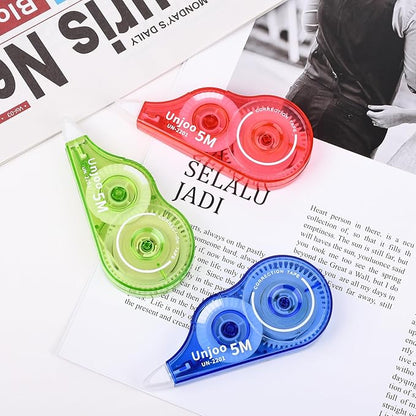 White Correction Tape, Easy To Use Applicator for Instant Corrections Wrong Writing At Any Time, For school, Office (9-pack, 5M/196" x 0.2"in, Red, Green, Blue)