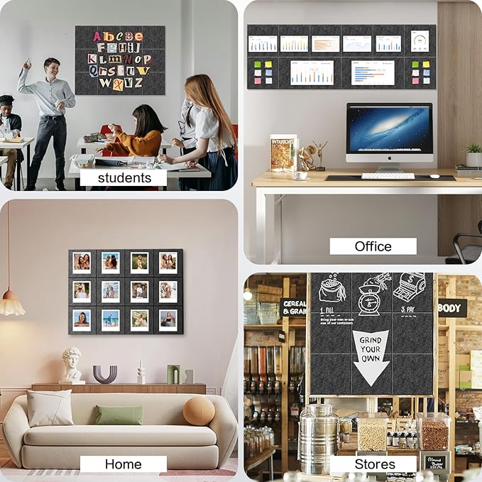 Large Cork Board Alternative 48"x36" Cork Board Felt Wall Tiles 12 Packs Bulletin Board Safe Removable No Damage for Walls Office School Tack Board Felt Letter Board Pin Board with Numbers & Pushpins