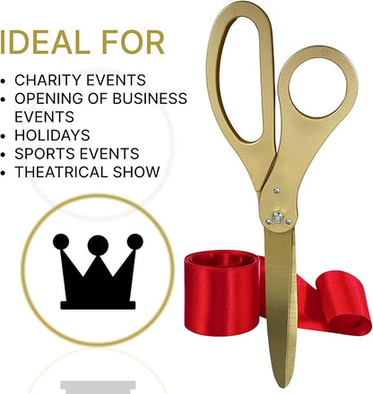 New Edition Grand Opening Kit – 25'' Scissors Gold with Golden Blades for Ribbon Cutting Ceremony with Red Ribbon Heavy Duty Golden Scissors