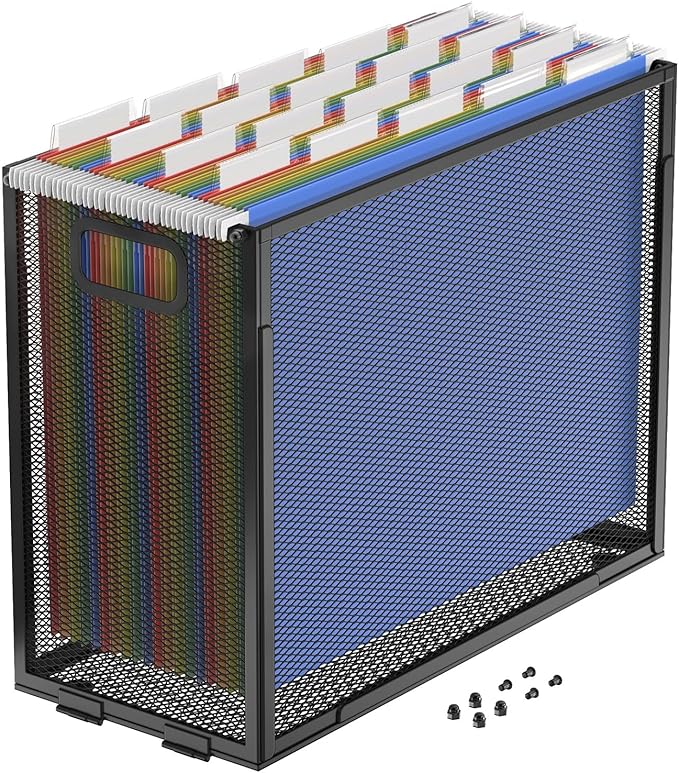 Oterri Hanging File Organizer, Metal File Organizer, Portable Desktop File Organizer for Letter Size Folder, Mesh Hanging File Crate for Office,Folders Not Included(Cool Black,1 Pack)