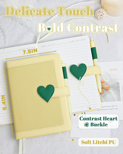 Journal for Women and Girls with Heart Buckle, 240 Pages Girls Diary Journal with Pen for Writing, Cute Daily Writing Journals for Women, B6 Pretty Journaling Hardcover Notebooks (Melon Yellow)
