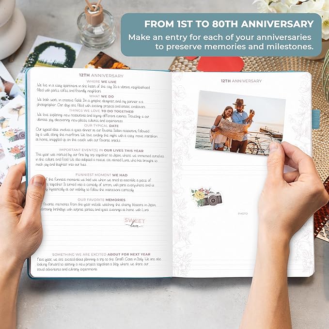 Clever Fox Anniversary Journal – Couple Memory Book & Photo Album with Writing Space – Wedding, Bridal Shower & Married Couple Gifts (Aquamarine)