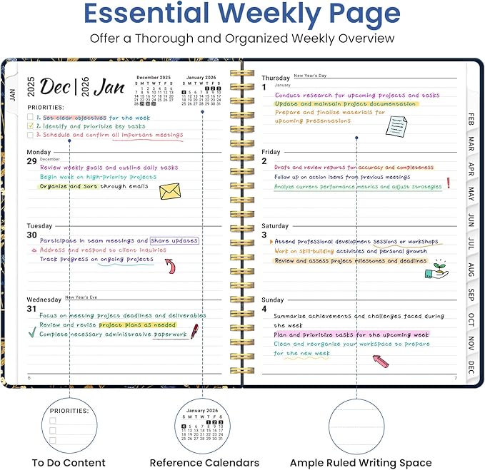2026 Planner, Weekly and Monthly Planner for Women, January 2026 to December 2026, Pretty Hardcover 2026 Calendar Planner Book with Tabs, Inner Pocket, Spiral Bound, Perfect Office Home School Supplies - 6.3" x 8.5", Tiny Blues