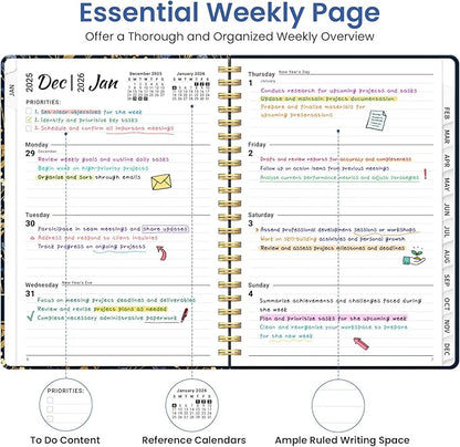 2026 Planner, Weekly and Monthly Planner for Women, January 2026 to December 2026, Pretty Hardcover 2026 Calendar Planner Book with Tabs, Inner Pocket, Spiral Bound, Perfect Office Home School Supplies - 6.3" x 8.5", Tiny Blues