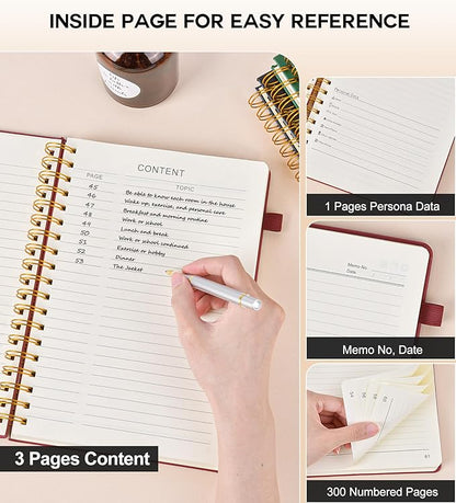 Large Spiral Notebook Journal for Women Men - 300 Numbered Lined Pages, College Ruled,B5 Hardcover Spiral Bound Notebook for School, Work, Note Taking, Writing, Leather Spiral Journal 7"x10"