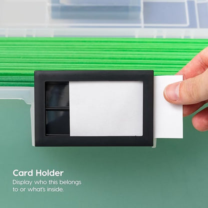 IRIS USA File Box WeatherPro Portable File Organizer Plastic File Box for Letter File w/ Organizer-Lid, Durable Lid and Seal w/ Secure Latching Buckles, Stackable and Nestable, Pearl 19 Qt. 1 Pack