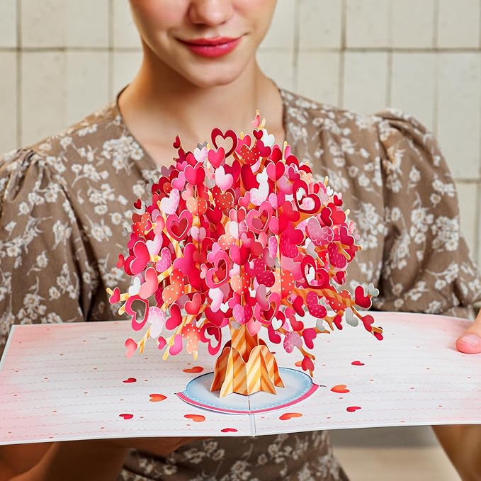 Paper Love 3D Heart Tree Pop Up Card, With Detachable Popup Keepsake, Gift for Birthday, Anniversary, All Occasion - Oversized 10" x 7" Cover - Includes Envelope and Note Tag