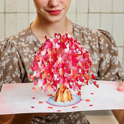 Paper Love 3D Heart Tree Pop Up Card, With Detachable Popup Keepsake, Gift for Birthday, Anniversary, All Occasion - Oversized 10" x 7" Cover - Includes Envelope and Note Tag