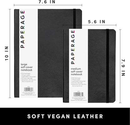 PAPERAGE Softcover Lined Journal Notebook (Black), 160 Pages, Medium College Ruled Notebook, 5.6 inches x 7.9 inches - 100 GSM Thick Premium Paper, Soft Vegan Leather Journal for Home, Work & School