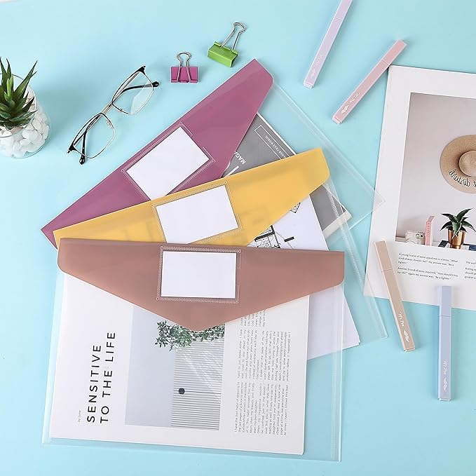 Mr. Pen- Plastic Envelopes, 10 Pack, A4, Letter Size, Colorful Flaps, Plastic File Folder with Label Pocket, Plastic Envelopes with Snap Closure, Plastic File Folders, Plastic Envelopes for Documents