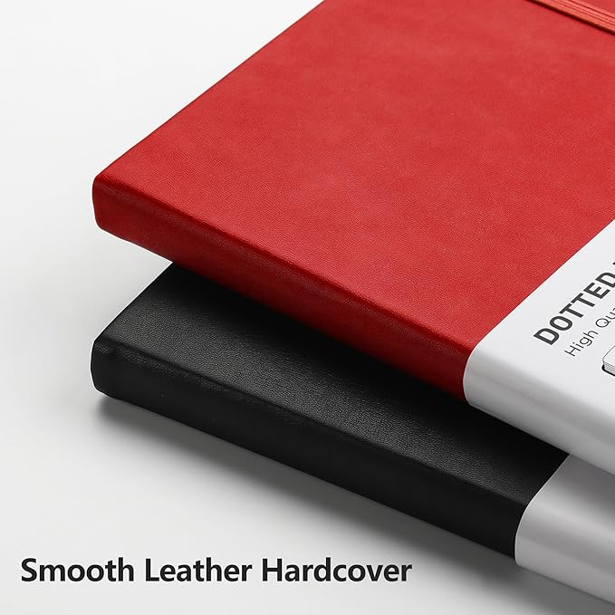 RETTACY Bullet Dotted Journal, A5 Dotted Notebook Journal with 192 Pages, 5.7'' × 8.3'', Medium Size, 100 GSM Thick Paper, Leather Hardcover, Bullet Journaling, Planning (Red)