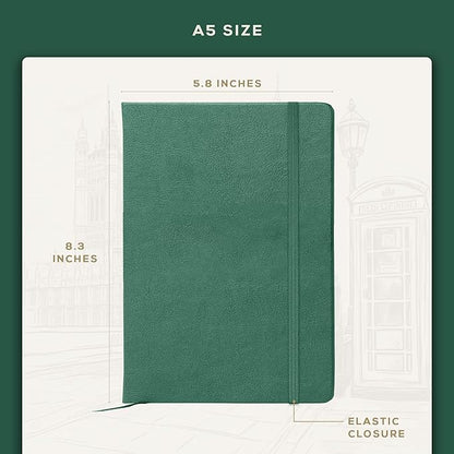 BEECHMORE BOOKS Lined Journal Notebook, 5.8 x 8.3 inch, A5 160 Lined Pages, Hardcover Leather Journals for Women, Men, Writing and Notebooks for Work - 120 GSM Thick Paper, Gifts Box Included