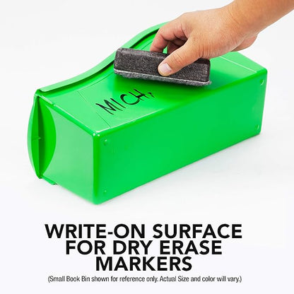 Storex Small Book Bin – Interlocking Plastic Organizer for Home, Office and Classroom, STEM Yellow, 6-Pack (71112A06C)