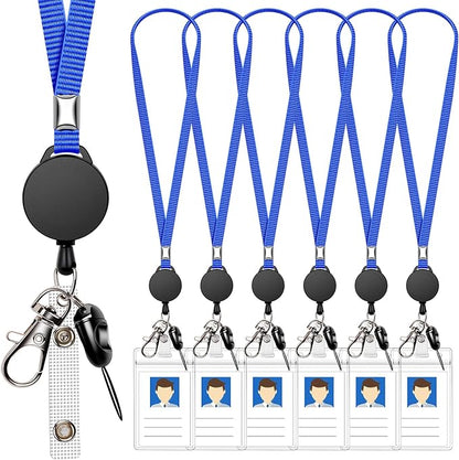 6 Pack Retractable Badge Lanyards and ID Badge Holder, Strap Lanyard with Swivel Metal Clasp for Badge Holders, Keychains, Offices, Staff, Students, Employees, Blue