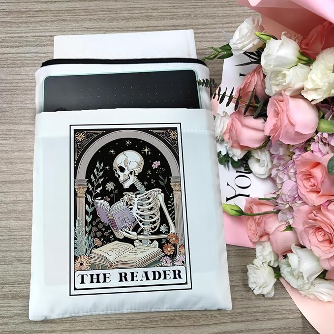 Book Sleeve, Book Sleeve with Zipper, Book Sleeve for Book Lovers, The Reader Tarot Card Book Sleeves, Book Pouch Kindle Protector, Gifts for Women Teacher Librarian Bookworm Bookish (White-C, Large)