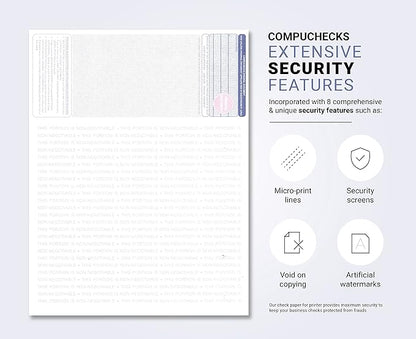 Compuchecks Blank Check Paper - 500 Pack - Computer Security Business Checks, QuickBooks & Laser Printer Compatible - Check On top, Voucher On Bottom - Check Paper Size 8 1/2-11 - Blue Diamond