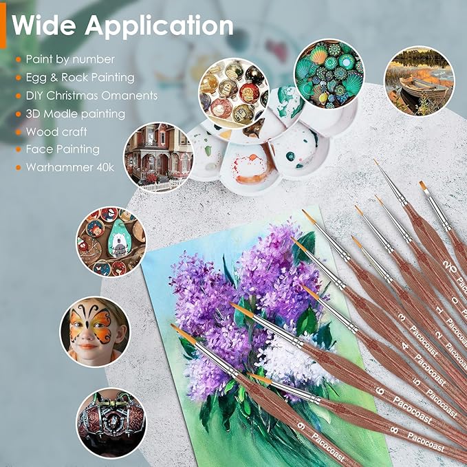 12PC Miniature Brushes, Pacocoast Detail Paint Brushes Set for Fine Detailing & Art Painting, Small Tiny Paint Brush Perfect for Acrylic, Paint by Number, Figurine, Craft, Models (Silver, Brown)