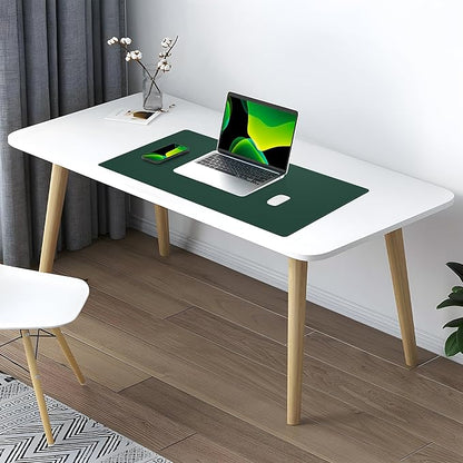 AFIING Dual-Sided Desk Pad, Natural Cork & PU Leather, Desk Mat Protector Non-Slip, Waterproof, Easy Clean,Large Mouse mats for Office and Home Work(Dark Green, 31.5"x17")