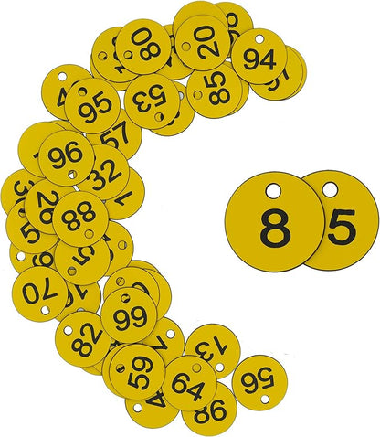 StayMax Plastic ID Number Tags Engraved Tags Key Tags Without Key Rings (1-50, Yellow)
