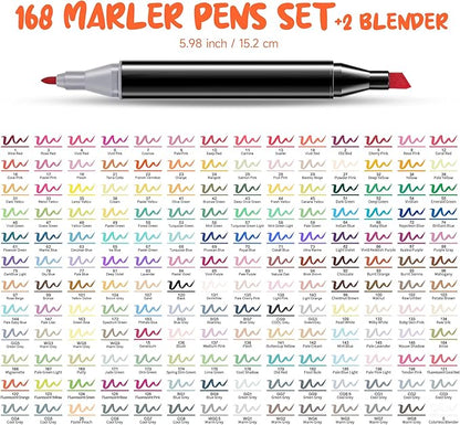 Alcohol Based Ink Art Markers, 168 Colors Broad&Fine Dual Tip Permanent Markers Pen Set for Professional Student Child Coloring Illustrations Sketch Drawing Painting Card Making (Black)