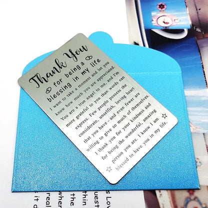 Metal Engraved Card - Thank You Gifts for Women Men - Appreciation Gifts for Friends - Thank You for Being A Blessing In My Life