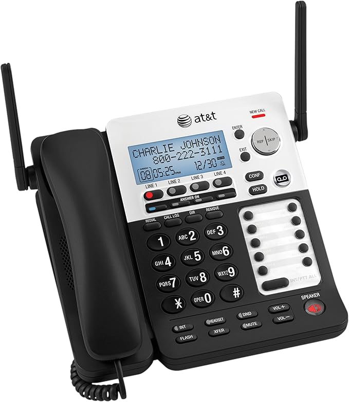 AT&T SynJ SB67158 DECT 6.0 4-Line Corded/Cordless Small Business Phone System with Answering System,Black/silver