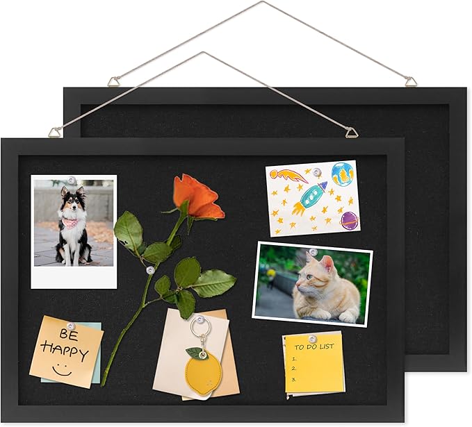 Cork Board with Linen Black 2Pack,Bulletin Board 17"x12", Corkboards for Office Home School Message Board or Vision Board Decoration.