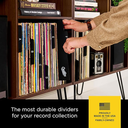 Carstens Heavy Duty Vinyl Record Organizers A-Z | 12" Dividers with Tabs | Pack Of 26 Black | Made In USA