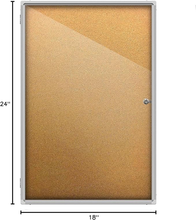 Thornton's Office Supplies Indoor Aluminum Frame Wall Mount Enclosed Cork Bulletin Board with Locking Door Lockable Noticeboard Display Case (24 x 36)