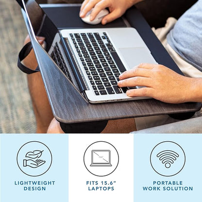 LAPGEAR Home Office Pro Lap Desk with Wrist Rest, Mouse Pad, and Phone Holder - Gray Woodgrain - Fits up to 15.6 Inch Laptops - Style No. 91595