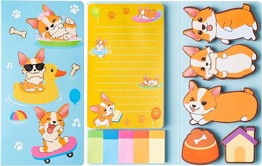 B1ykin Sticky Notes Set - Cartoon Theme Cute Self-Stick Notes Pad Teacher Appreciation Gifts， Self-Adhesive Writing Memo Pages Sticky to Do Notepad for Kids Employee School Office (Corgi)