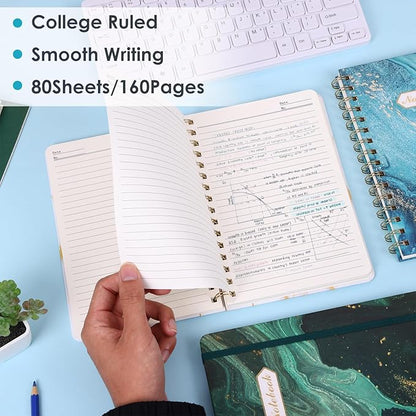 LABUK 3 Pack A5 Aesthetic Spiral Notebooks, Hardcover, College Ruled, 5.6 x 8.4 Inches 160 Pages, Suitable for Office and School Supplies