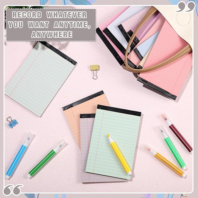Lincia 24 Pcs 4" x 6" Legal Pad Writing Notepads Small Legal Pad College Ruled 30 Sheets Multiple Color Lined Note for Work 80 Gsm Paper for Grocery List Shopping List (Sweet Color)
