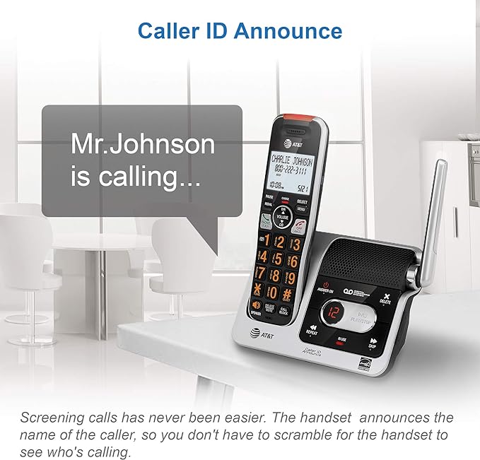 AT&T BL102-3 DECT 6.0 3-Handset Cordless Phone for Home with Answering Machine, Call Blocking, Caller ID Announcer, Audio Assist, Intercom, and Unsurpassed Range, Silver/Black