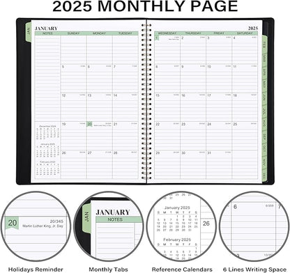 2025 Planner - Weekly & Monthly Planner Notepad 2025, 11.38'' x 8.74'', JAN. 2025 - DEC. 2025, Appointment Book, 60 Minutes Intervals, Tabs, Faux Leather Cover, Spiral Bound, Back Pocket - Black