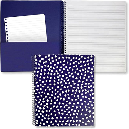 Steel Mill & Co Cute Large Spiral Notebook College Ruled, 11" x 9.5" with Durable Hardcover and 160 Lined Pages, Navy Dots