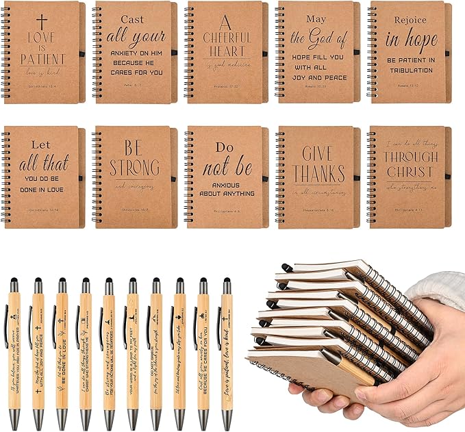 INSADA 60 Sets of Christian Gifts Spiral Notebooks Bulk Journals with Christian Pens Prayer Journal Christian Journal for Teachers Students Friends Colleagues and Family Christmas Gifts