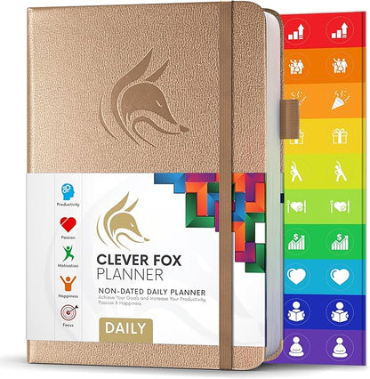 Clever Fox Daily Planner – Undated Planning Notebook with Hourly Schedule & to-Do List – Personal Day Task & Work Organizer, 6 Months (Pearl)